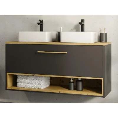 Afbeelding van Vente unique Hangend badkamermeubel met dubbele wastafel Antraciet 120 cm YANGRA L x H 57 D 46