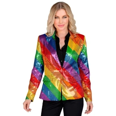 Afbeelding van Widmann Grappig &amp; Fout Kostuum Pailletten Blazer Regenboog Strepen Vrouw Multicolor XL Carnavalskleding Verkleedkleding
