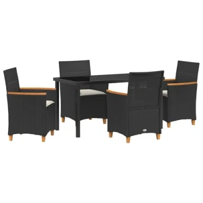 Afbeelding van vidaXL 5 delige tuin eetset met kussens zwart poly rattan