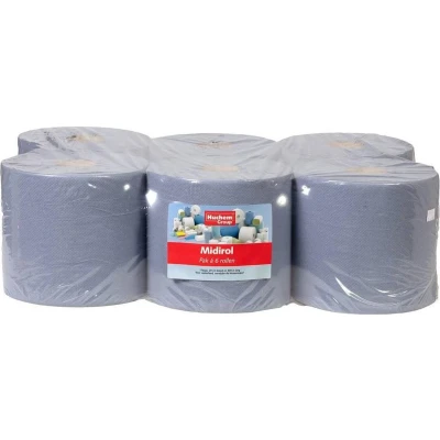 Afbeelding van Blauwe Handdoekrol Midi 6 st. 1 lgs. 300m Hygiëne Papier Handdoekrollen