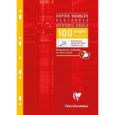 Afbeelding van Clairefontaine 4729C Kopieeretui, dubbel, geperforeerd, gezichtszwakte, A4, 21 x 29,7 cm, 96 pagina&#039;s grote zwarte ruiten, 2,5 mm vergroot, 10/10, wit papier, 90 g, herbruikbare hoes