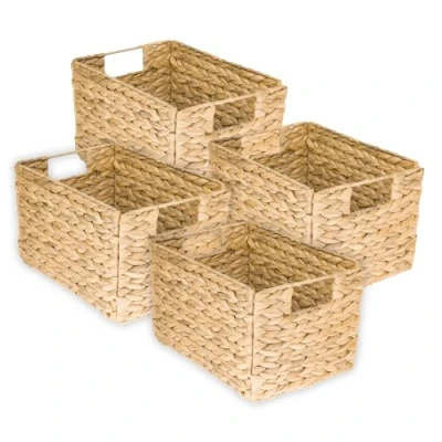 Afbeelding van HMF Set van 4 opvouwbare opbergmanden, gevlochten waterhyacint en zeegras, maat M, 32 x 23 20 cm