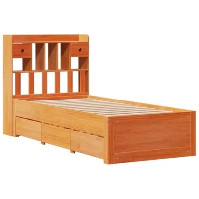 Image de vidaXL Lit bibliothèque sans matelas cire marron 90x200 cm pin massif855722