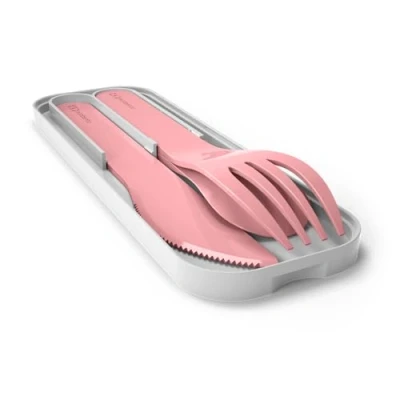 Afbeelding van MONBENTO Bestekset voor lunchbox MB Pocket Blush 3 delige vork meslepel onderweg Ideaal werk/school of picknick Biologisch afbreekbaar plastic Roze