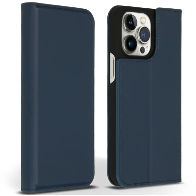 Afbeelding van Accezz Hoesje Geschikt voor iPhone 14 Pro Max Met Pasjeshouder Premium Leather Slim Bookcase Donkerblauw