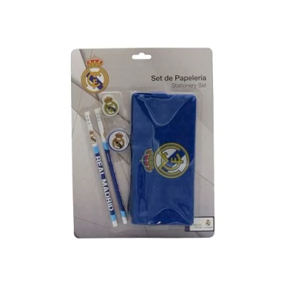Afbeelding van CyP Brands Real Madrid schrijfwarenset, drievoudig etui, potloden, gum, puntenslijper, blauw, officieel product