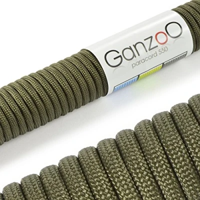 Afbeelding van Ganzoo Paracord touw 550 voor armband, lijn, halsketting, 30 m van nylon/polyester, 4 mm, 7 kernstrengen, parachutetouw, belasting tot 250 kg, olijfgroen