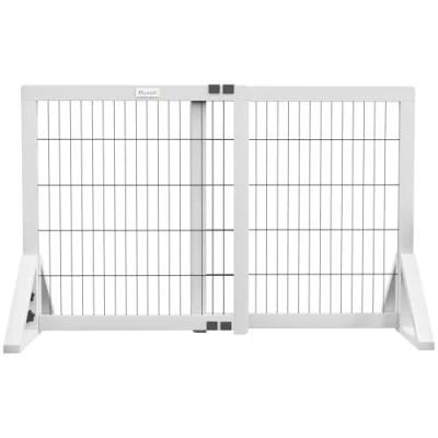 Afbeelding van PawHut Veiligheidshek voor honden, 2 panelen, verstelbare breedte 63 106 cm, deur, hal, grenenhout en staal, wit