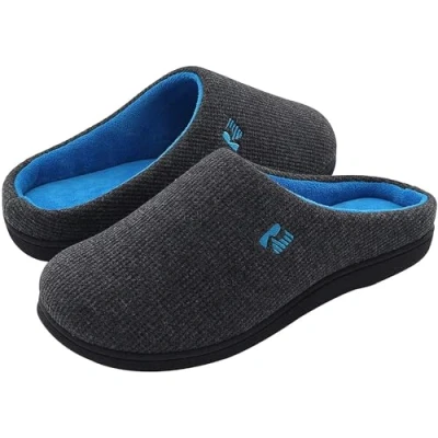 Afbeelding van RockDove Originele tweekleurige traagschuim pantoffels voor heren, Donkergrijs en blauw