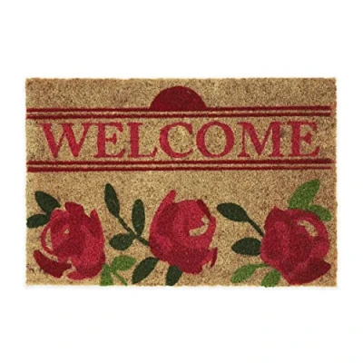 Afbeelding van Relaxdays deurmat WELCOME met rozen voetmat 60 x 40 cm kokosmat rechthoekig