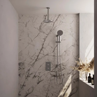 Afbeelding van Brauer Brushed Edition Regendoucheset inbouw hoofddouche 20 cm 2 functies glijstang inclusief inbouwdeel handdouche Rond 3 standen RVS