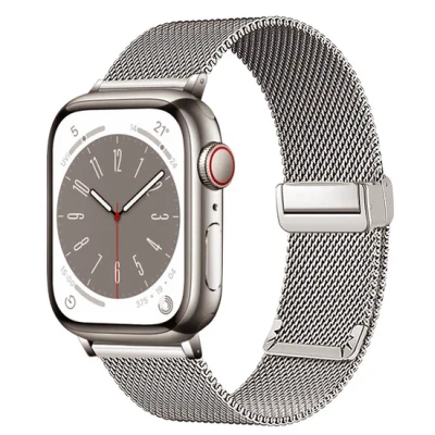 Afbeelding van Apple Watch Milanese bandje met vouwbare magneetsluiting Starlight Geschikt voor 38mm / 40mm 41mm
