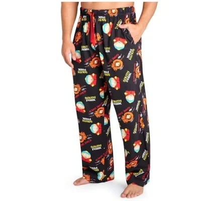 Afbeelding van South Park Pyjamabroek voor heren, humor, pyjamabroek, lang, katoen, S 3XL, cadeau idee volwassenen, tieners, Zwart/Veelkleurig