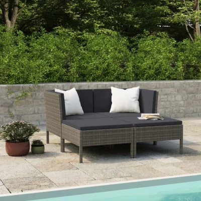 Afbeelding van 4 delige Loungeset met kussens poly rattan grijs