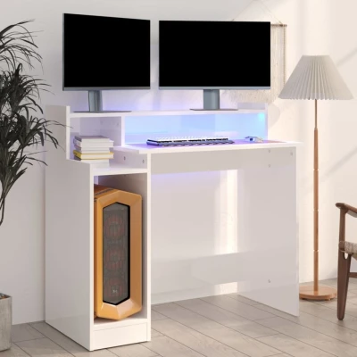 Afbeelding van Bureau met LED verlichting 97x45x90 cm hout hoogglans wit