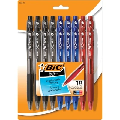 Afbeelding van BIC BU3 Grip balpen met medium punt (1,0 mm), verschillende kleuren, 18 stuks