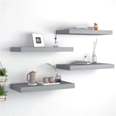 Afbeelding van Wandschappen zwevend 4 st 50x23x3,8 cm MDF grijs