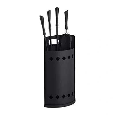 Afbeelding van Relaxdays Haardset zwart 5 delig haardgereedschap haardstel open haard set