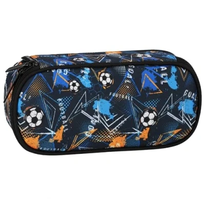 Afbeelding van Football Compartiments trousse scolaire pour footballeur, pochette OVAL garçon 22x10x5 cm (Football B)