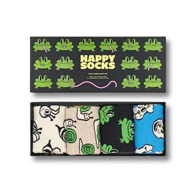 Afbeelding van Happy Socks 4 stuks Dieren sokken, leuke cadeaus voor mannen en vrouwen, gekke grappige geschenkdoos met bedrukte Groen wit