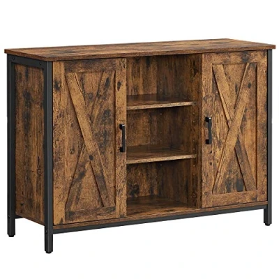 Afbeelding van VASAGLE Dressoir met kasten en planken, deuren in schuin look, voor eetkamer, keuken, woonkamer, hal, industriële stijl, rustiek bruin zwart LSC098B01