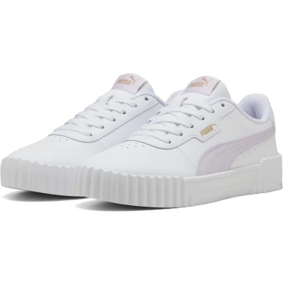 Afbeelding van Puma Carina 3.0 Sneakers laag, Dames, Maat: 40, White/lilac frost/gold Leer/ synthetisch