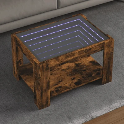 Afbeelding van Salontafel met LED 73x53x45 cm bewerkt hout gerookt eikenkleur