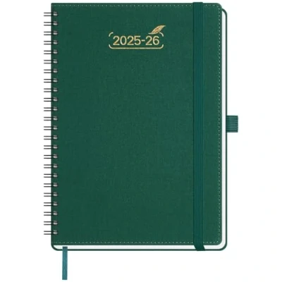 Afbeelding van BEZEND Agenda 2025 2026 A5 Spiraal 21 x 15,5 cm Weekplanner 25 26 met Dubbel Tijdschema 1 Week 2 Pagina&#039;s 18 maanden Van jul tot december Zachte PU Lederen Cover Bosgroen