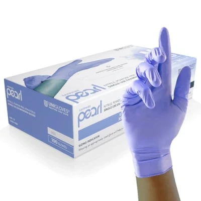 Afbeelding van Unigloves Sapphire Pearl GP0082 Nitril onderzoekshandschoenen, multifunctioneel, poeder en latexvrij, doos met 100 handschoenen, saffier, maat S