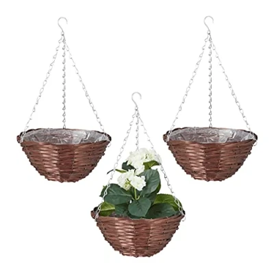 Afbeelding van Relaxdays Hangende plantenmand set van 3 Ø 30 cm hangpot met folie wilgenhout