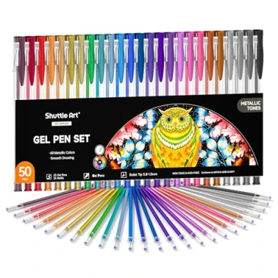 Afbeelding van Shuttle Art 50 stuks metallic gelpennen, 25 gekleurde gelpennen met vullingen perfect voor volwassenen om in te kleuren, graffiti tekenboeken, artistieke pennen tekenen