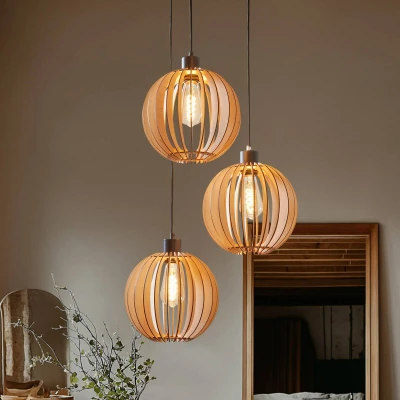 Afbeelding van Envostar Clay hanglamp berkenmultiplex 3 lamps rond