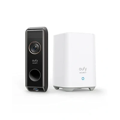 Afbeelding van eufy Security Video Doorbell Dual Camera (op batterijen) met Homebase, dubbele bewegingsdetectie, pakketdetectie, 2K HD, familieherkenning, geen maandelijkse kosten, 16 GB lokale opslagruimte
