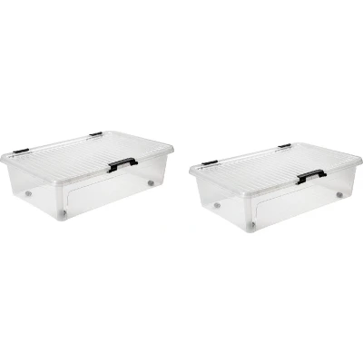 Afbeelding van Opbergboxen met deksel 24 liter kunststof transparant 60 x 40 16 cm set van 2 stuks