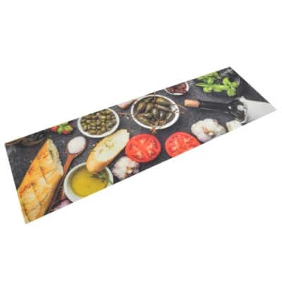 Afbeelding van Keukenmat wasbaar wijn en dinerprint 45x150 cm fluweel