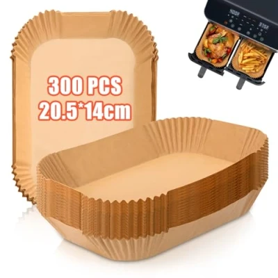 Afbeelding van 300 vellen bakpapier voor heteluchtfriteuse met dubbele kamer, 20,5 x 14 cm, Ninja Dual Zone/Double Stack, compatibel AF300EU, AF400EU, AF400EUCP en andere Zone
