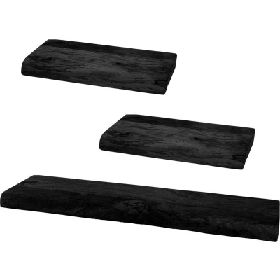 Afbeelding van Home67 Wandplank Pure Zwart Mangohout Set van 3 Klein