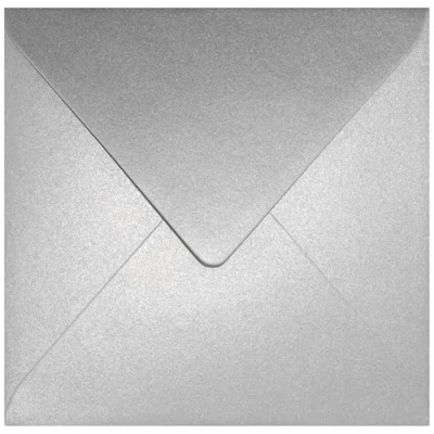 Afbeelding van Netuno 25 vierkante enveloppen, zilverkleurig, 153 x mm, Aster metallic zilver, puntige flap, parelmoer glanzend, metallic, voor uitnodigingen, verjaardagen, bruiloften, kerstkaarten