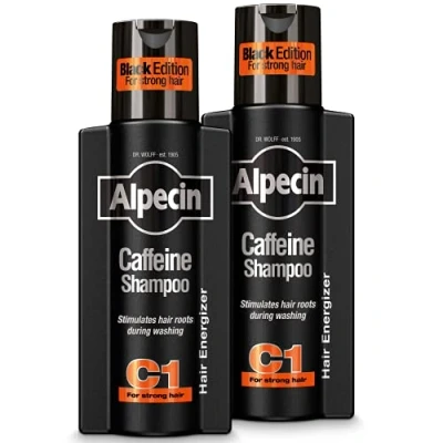 Afbeelding van Alpecin Cafeïne Shampoo C1 Black met Nieuwe Geur 2x 250ml Natuurlijke Haargroei voor Mannen
