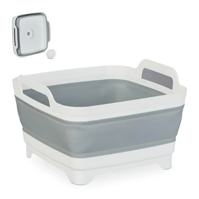 Afbeelding van Relaxdays Opvouwbare afwasbak met afvoer, 9 liter, campingwasbak, 20 x 31 cm, wit/grijs
