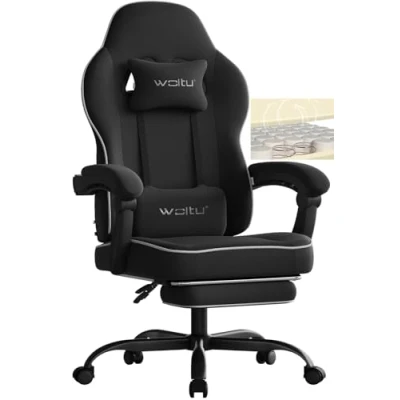 Afbeelding van WOLTU Gamingstoel, grote ergonomische bureaustoel met veerkussen, groot draagvermogen, computerstoel hoge rugleuning en voetensteun, technologische stof, zwart