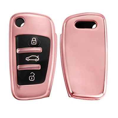 Afbeelding van kwmobile autosleutel hoesje compatibel met Audi 3 knops behuizing in hoogglans roségoud
