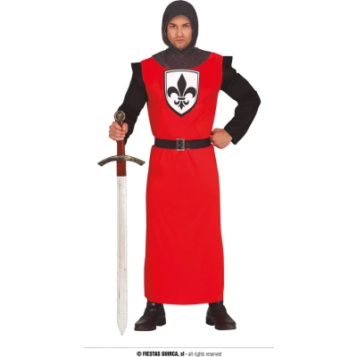 Afbeelding van Guirca Middeleeuwse &amp; Renaissance Strijders Kostuum Beschermer Van Het Koninkrijk Der Enge Landen Man Rood, Zwart Maat 52 54 Carnavalskleding Verkleedkleding