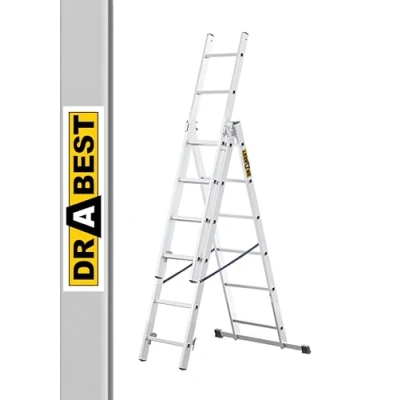 Afbeelding van DRABEST aluminium vloerladder voor huis met 3 elementen, ladder x 6 treden, lichte ladder, opvouwbare huis, bereik 150 kg, 46 165 13 cm
