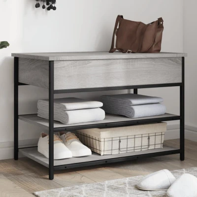 Afbeelding van Schoenenbankje 70x42,5x50 cm bewerkt hout grijs sonoma eiken