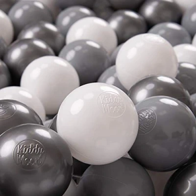 Afbeelding van KiddyMoon 200 stuks diameter 7 cm speelballen voor ballenbad kinderen en baby&#039;s, kleurrijke plastic ballen, gemaakt in de EU, wit/grijs/zilverkleurig