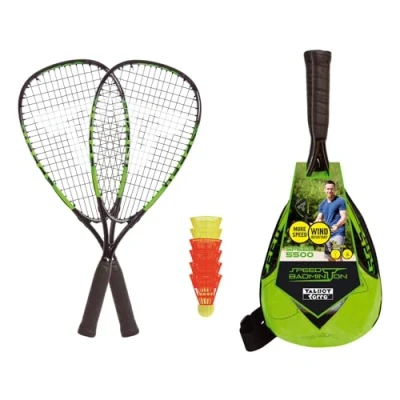 Image de Talbot Torro SPEED Badminton Set 5500, 2 raquettes 56,5cm en aluminium, 6 volants résistants au vent, sac tendance, vert/citron noir, 490115