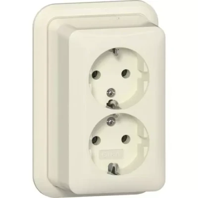 Afbeelding van GIRA opbouw Wandcontactdoos dubbel met randaarde Crème wit 478010