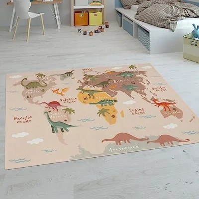 Afbeelding van Paco Home Kindertapijt, tapijt voor slaapkamer, spel, jongens, meisjes, modern, antislip, afmetingen: 80 x 150 cm, kleur: beige 2
