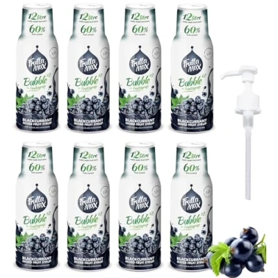 Image de 8 x FruttaMax Concentré de sirop fruits Moins sucre avec 60% convient pour machine à soda (8 500 ml) Cassis)